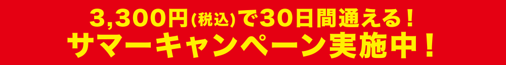 3,300円(税込)で30日間通える！サマーキャンペーン実施中！